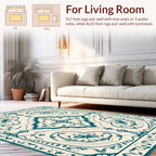 Vintage Teal Floral Scroll Design Rug