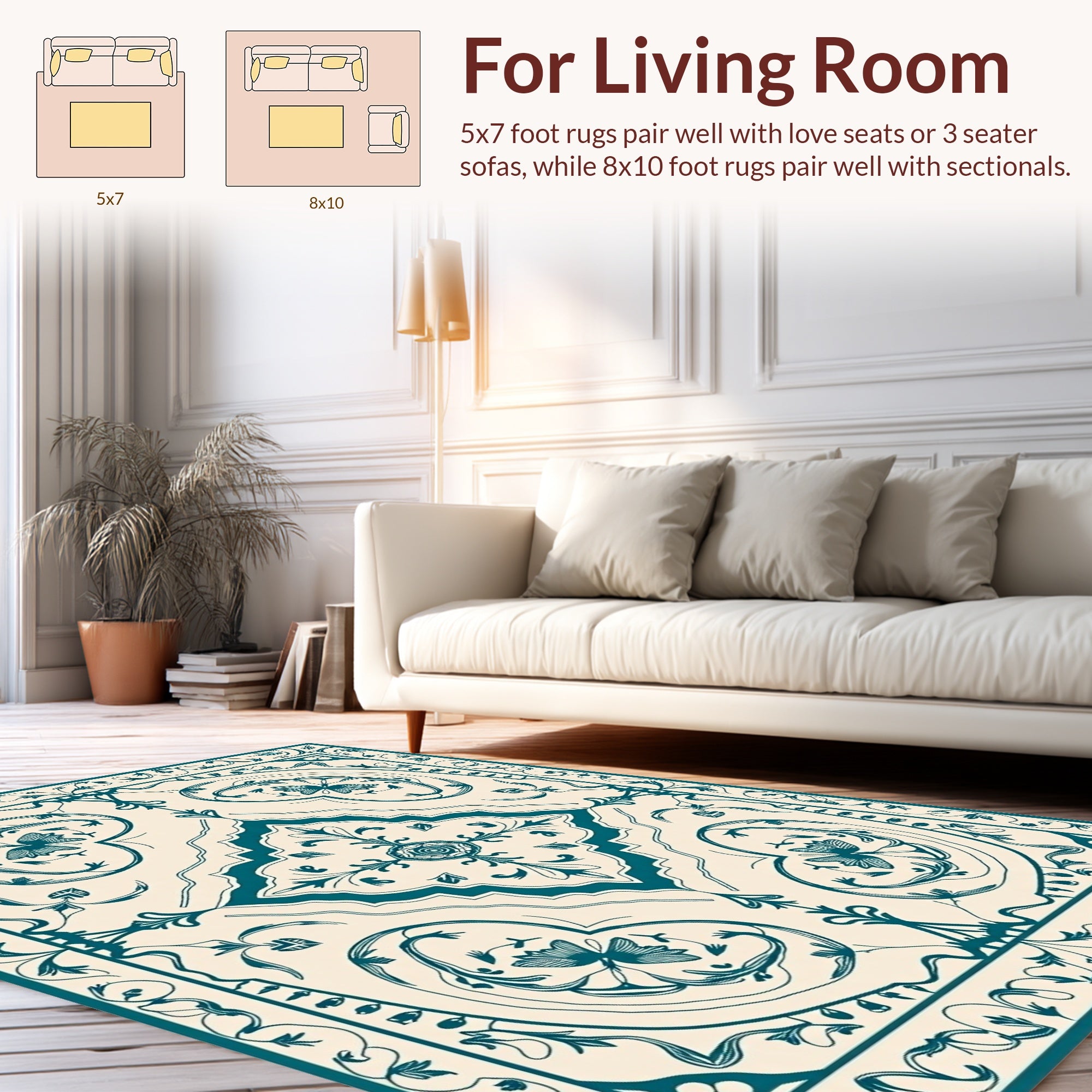 Vintage Teal Floral Scroll Design Rug