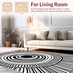 Radiating Circles Bold Black White Pattern Rug