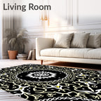 Black White Yellow Mandala Floral Rug