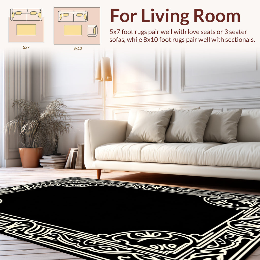 Ornate Ivory Art Nouveau Scroll Frame Rug