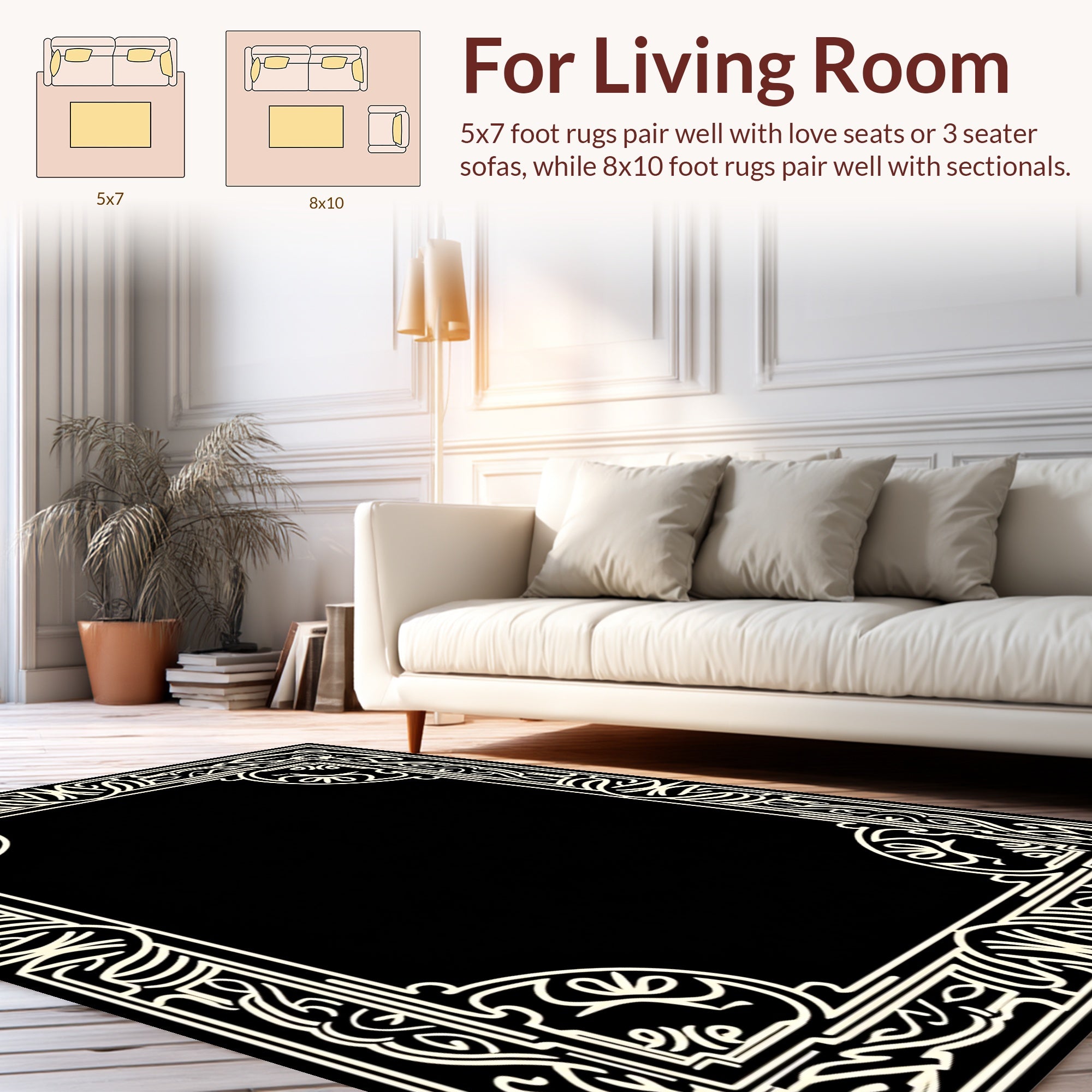 Ornate Ivory Art Nouveau Scroll Frame Rug