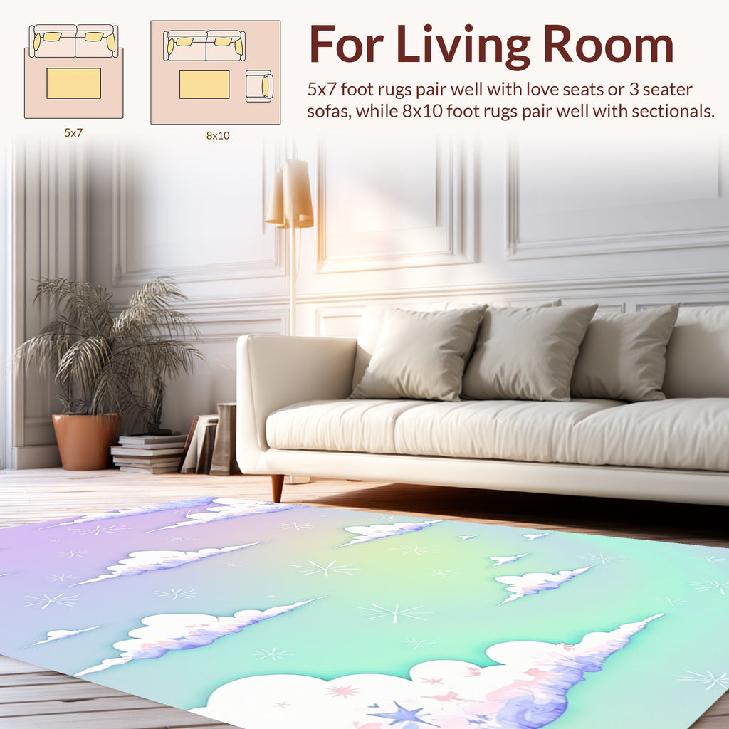 Dreamy Sky Clouds and Stars Rug