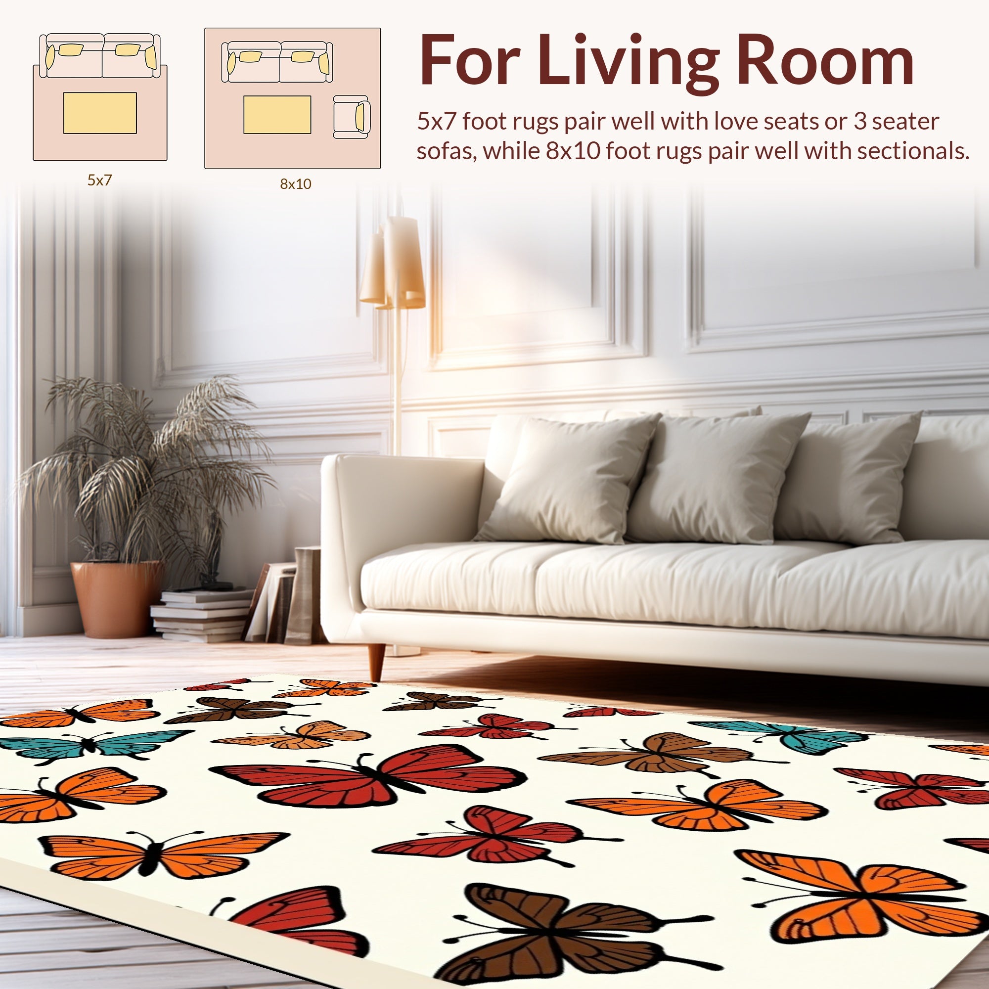 Vibrant Butterfly Patterned Cotton Rug