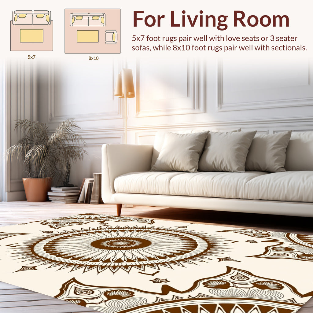 Brown Floral Sunburst Pattern Rug