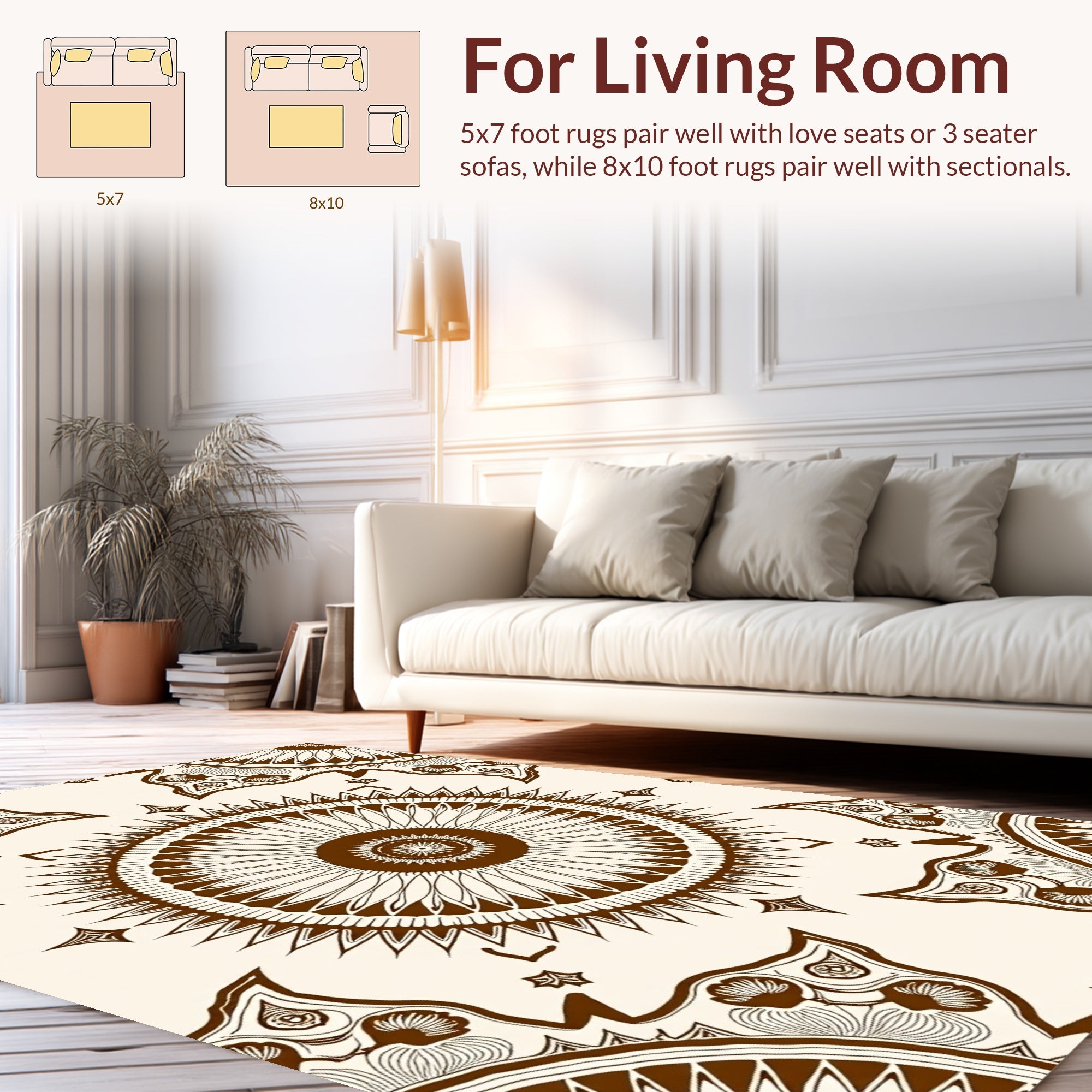Brown Floral Sunburst Pattern Rug
