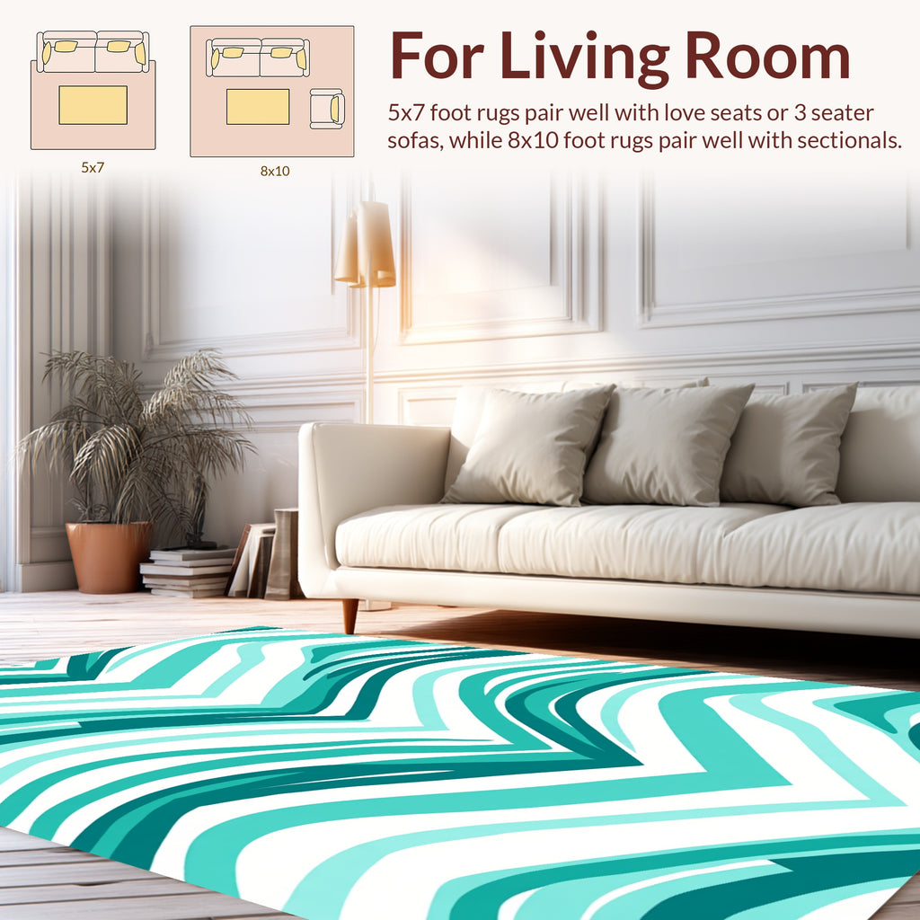 Aqua Flowing Zigzag Pattern Rug