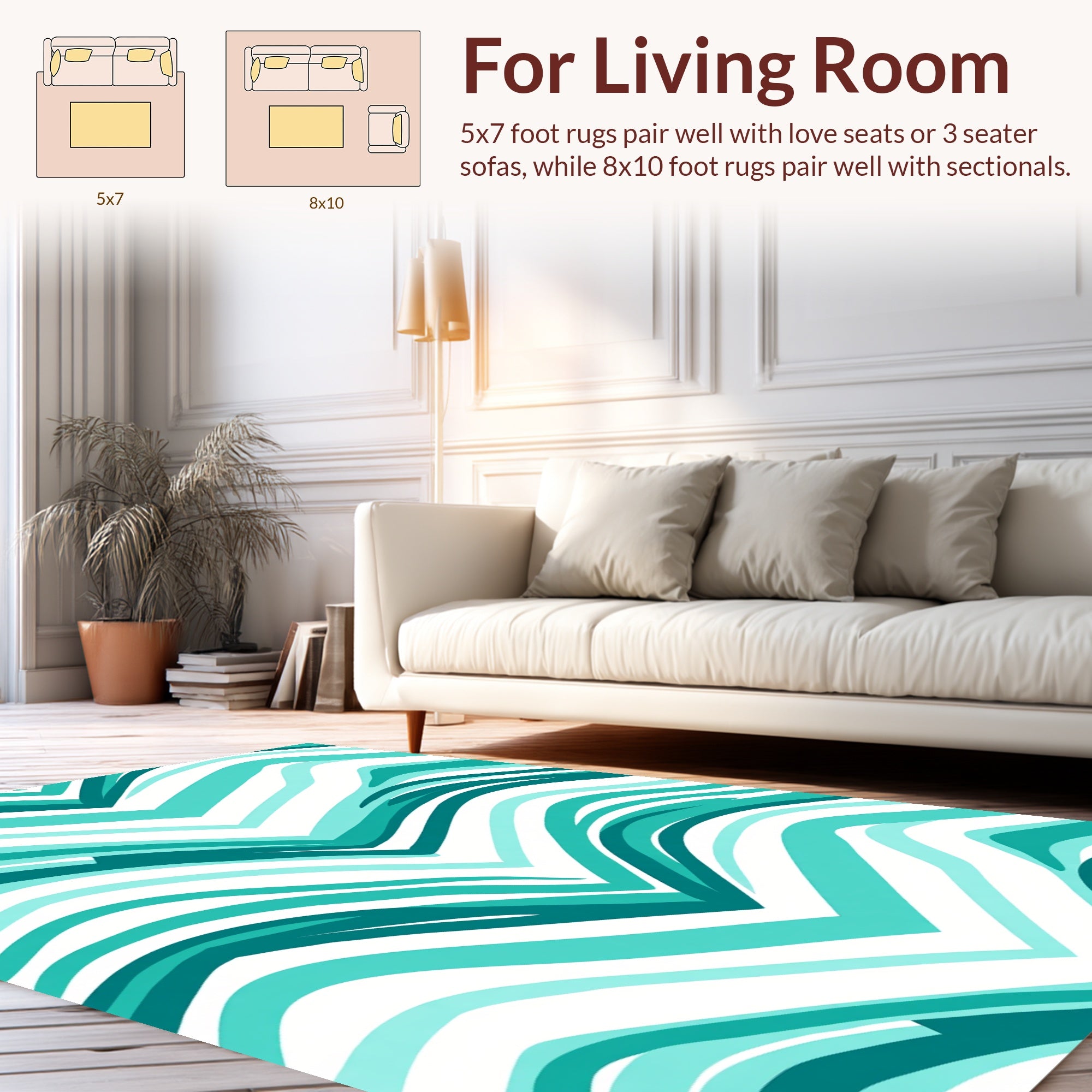 Aqua Flowing Zigzag Pattern Rug
