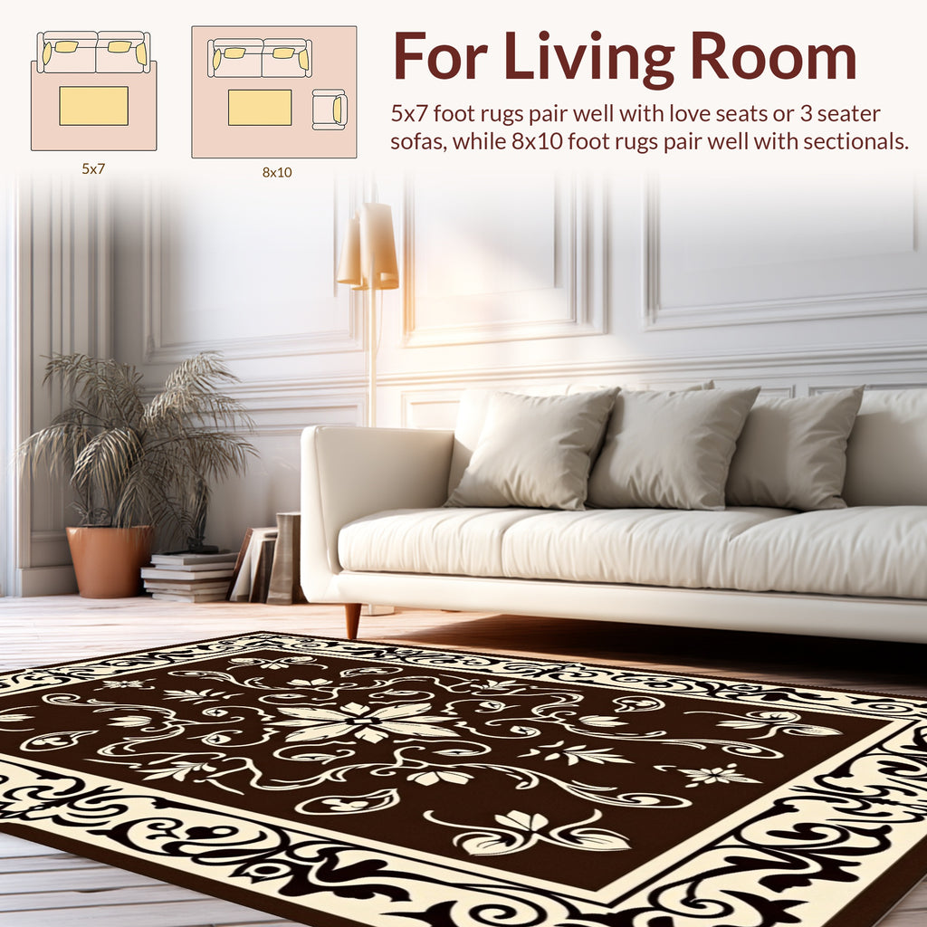 Rich Brown Floral Lattice Pattern Rug