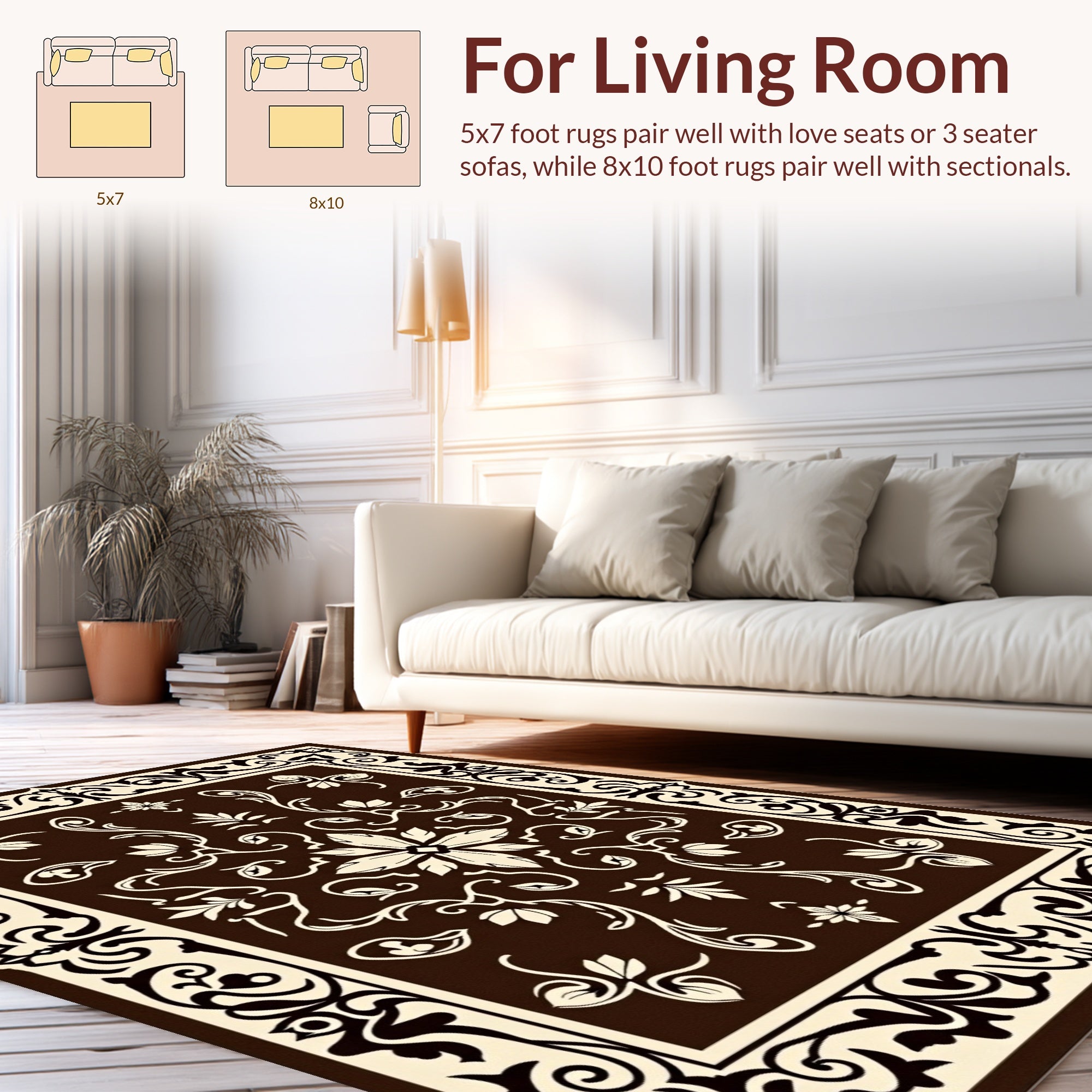 Rich Brown Floral Lattice Pattern Rug