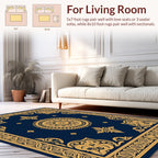 Ornate Gold Medallion Patterned Blue Rug