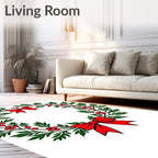 Festive Green Holly Red Berry Bow Wreath Rug