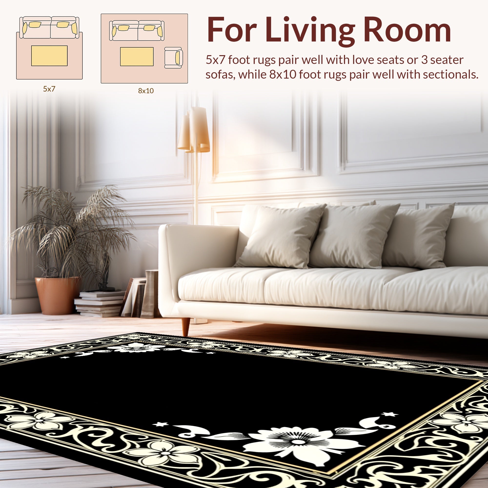 Floral Vines Swirls Decorative Frame Rug