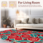 Bold Floral Pattern Red Teal Cream Rug