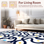 Abstract Navy Swirls With Yellow Dots Rug