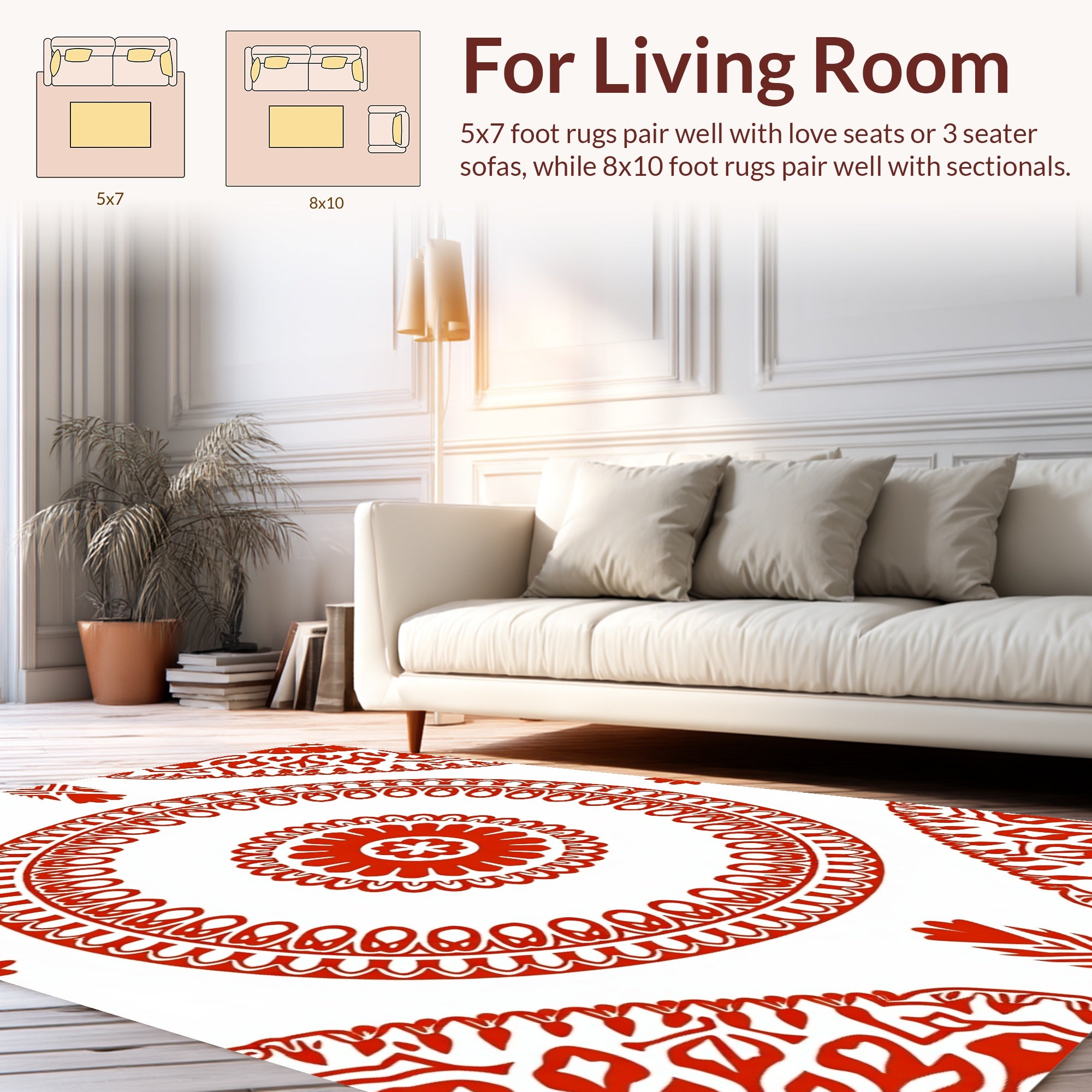 Red Circular Folk Pattern Rug