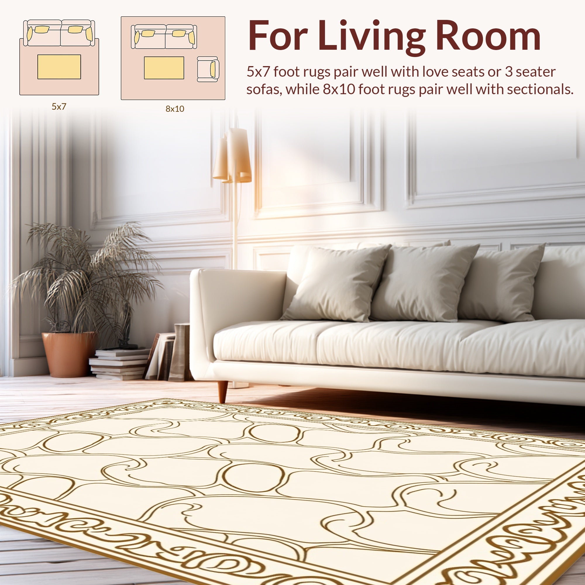 Stylized Organic Patterned Bordered Rug
