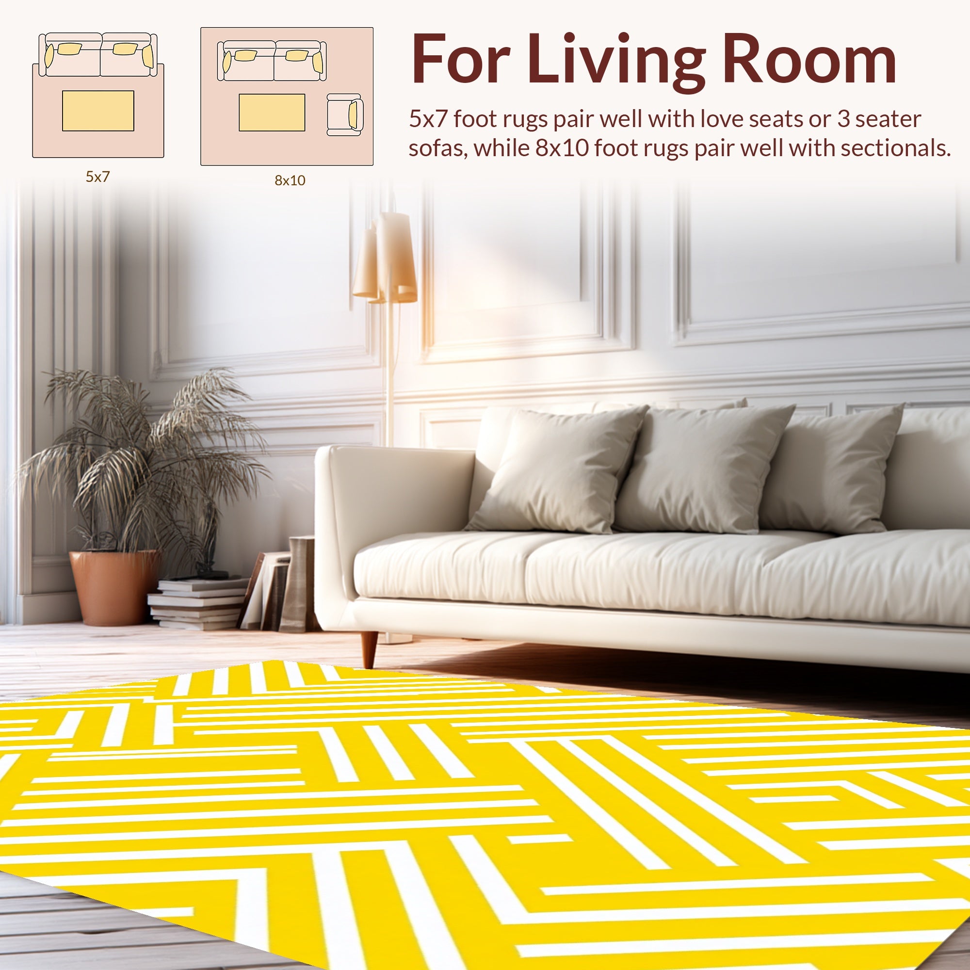 Abstract Yellow White Geometric Lines Rug