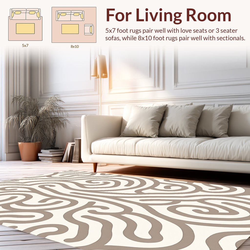 Taupe Swirl Abstract Pattern Rug