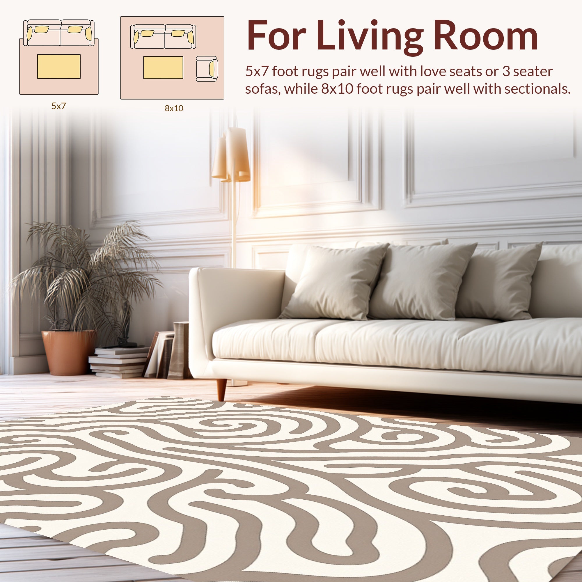 Taupe Swirl Abstract Pattern Rug