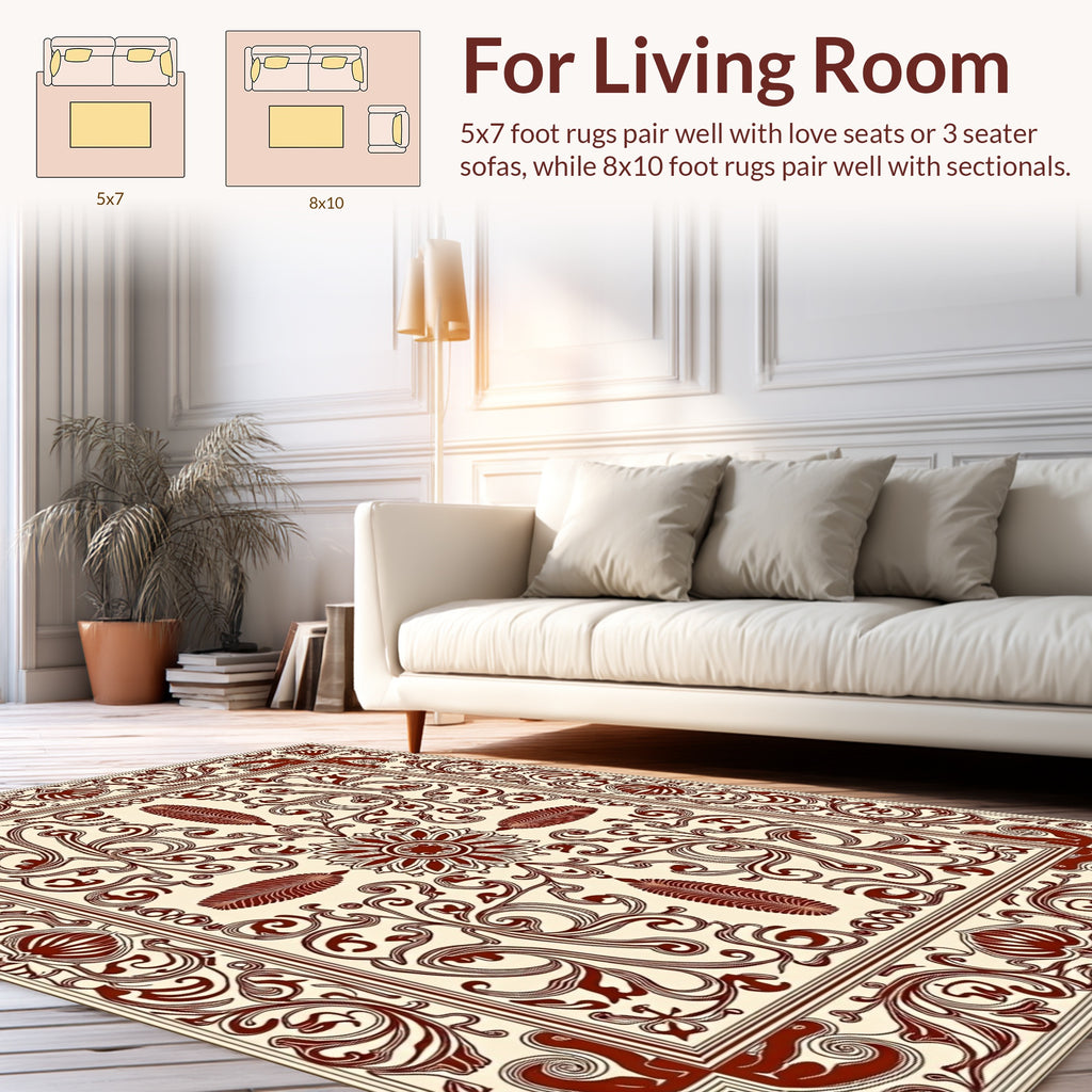 Brown Ornamental Flourish Damask Pattern Rug