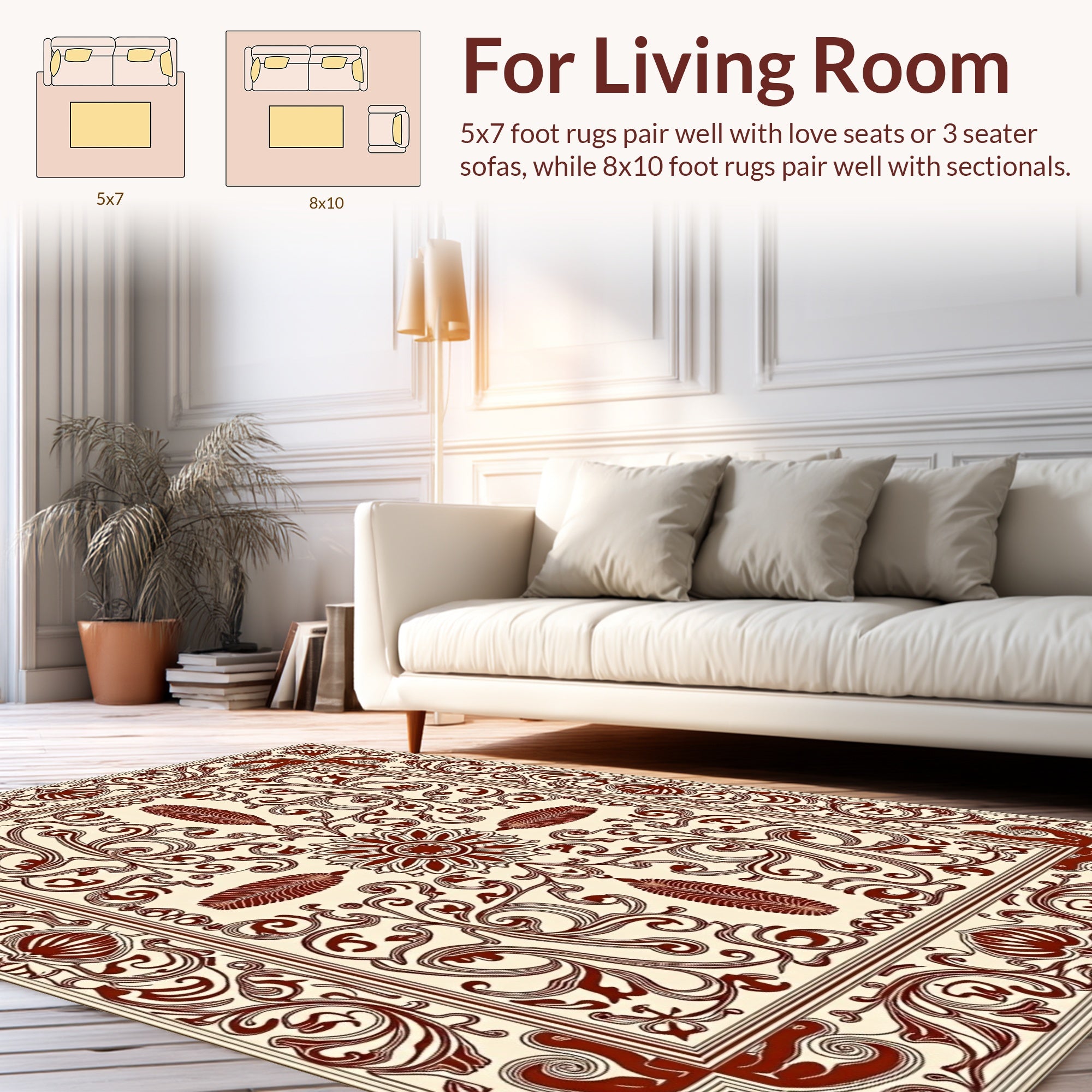 Brown Ornamental Flourish Damask Pattern Rug