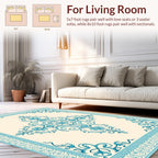 Ornate Teal Floral Border Design Rug