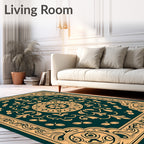 Ornate Teal Gold Floral Mandala Rug
