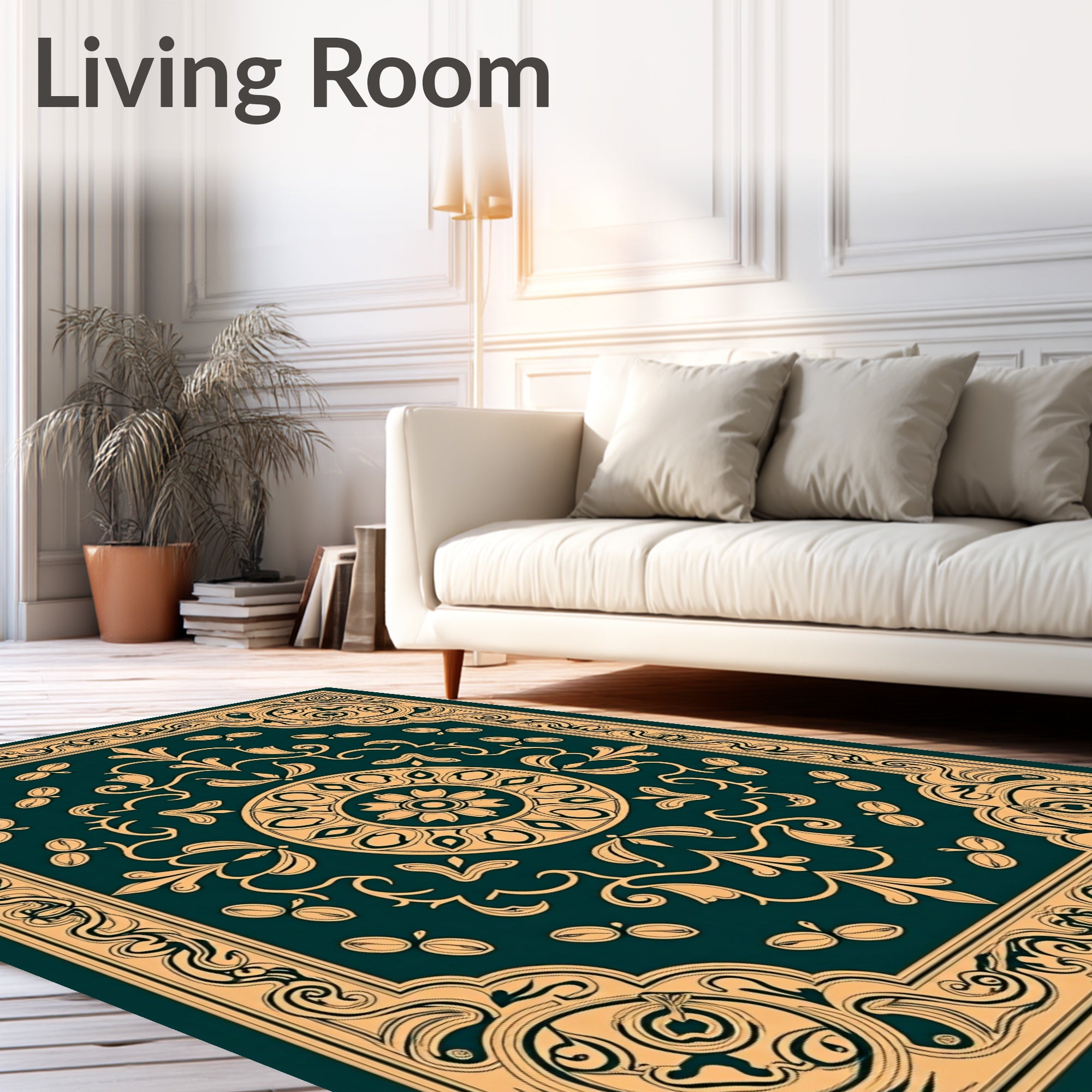 Ornate Teal Gold Floral Mandala Rug
