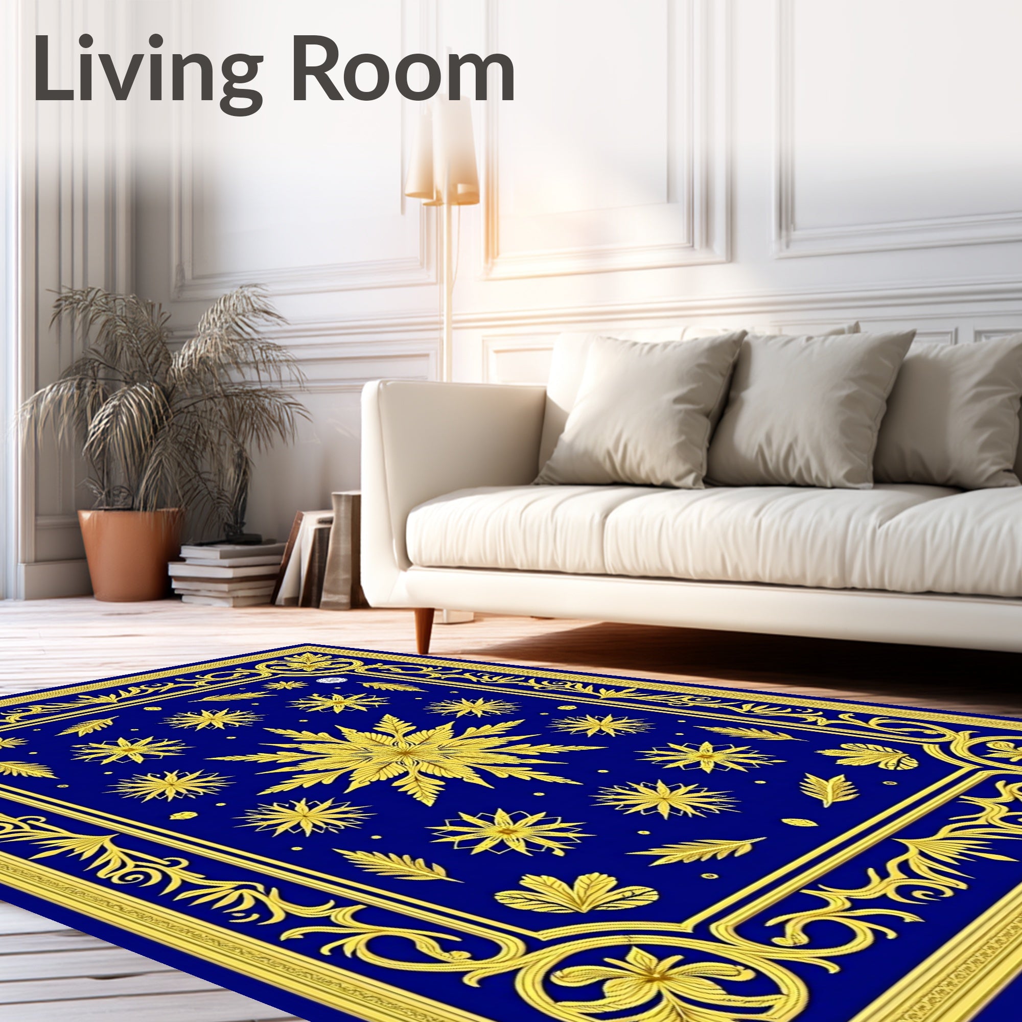 Royal Blue and Gold Floral Medallion Rug