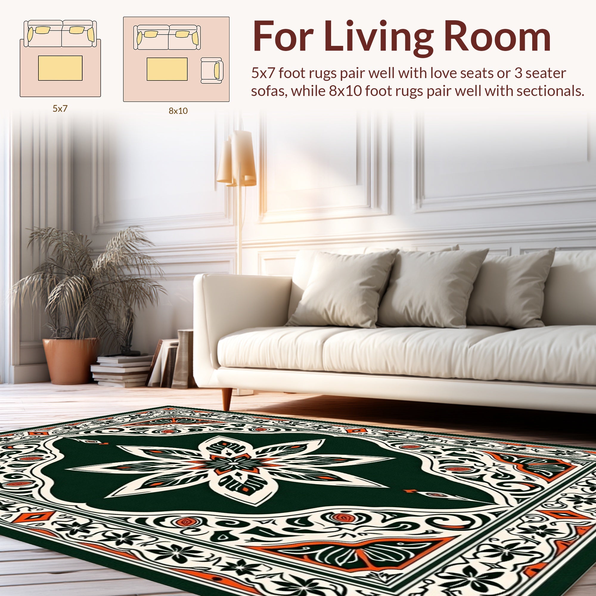 Intricate Floral Medallion Border Design Rug