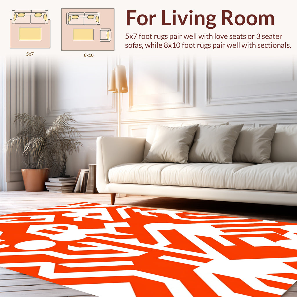 Modern Orange White Geometric Circuit Design Rug