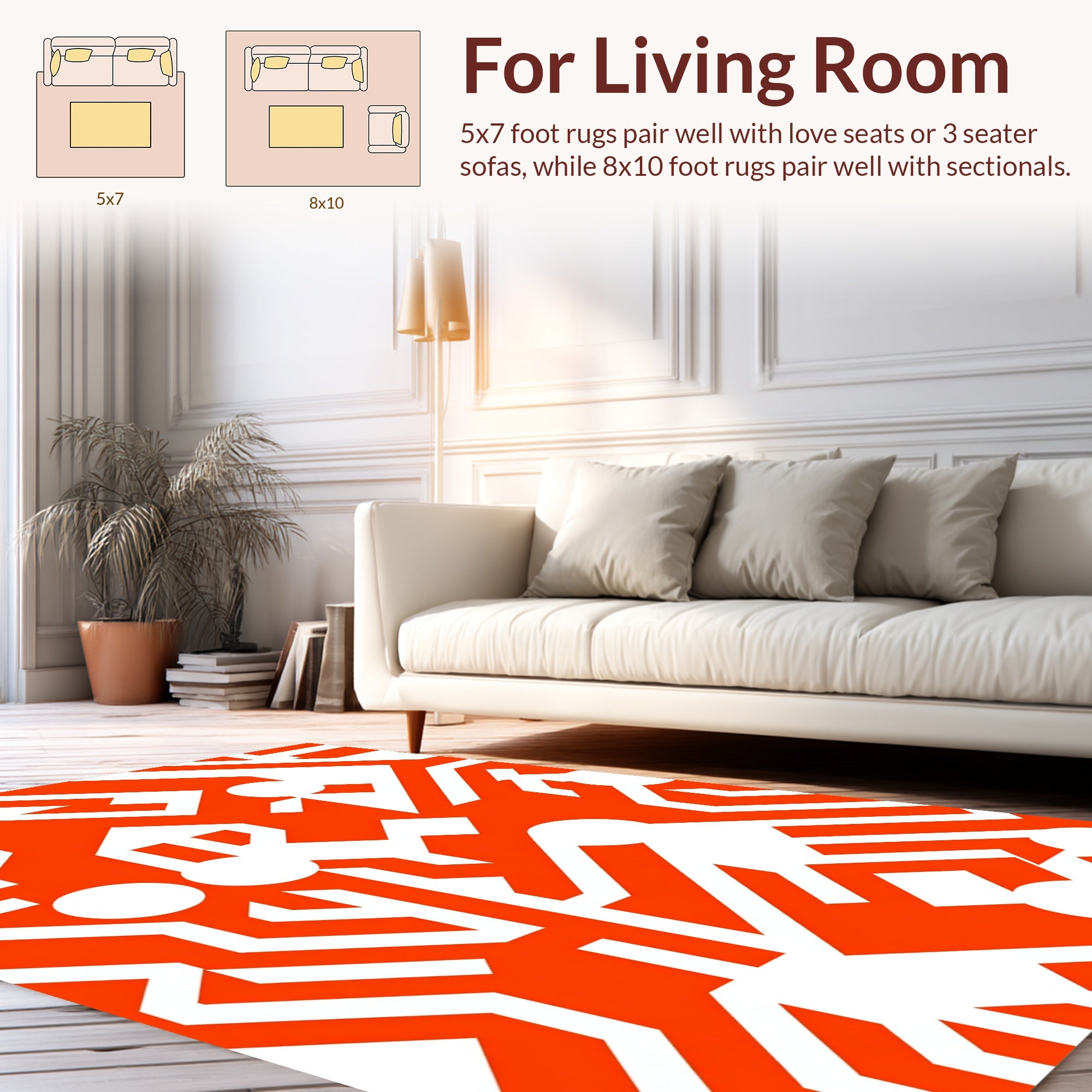 Modern Orange White Geometric Circuit Design Rug