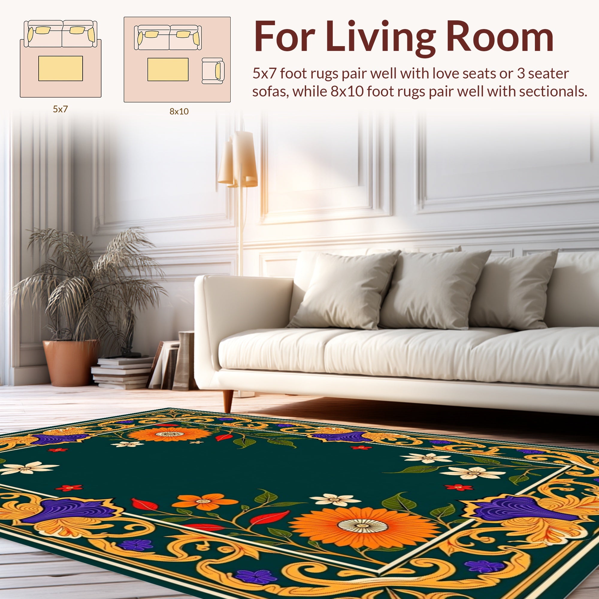 Ornate Floral Border with Warm Accents Rug