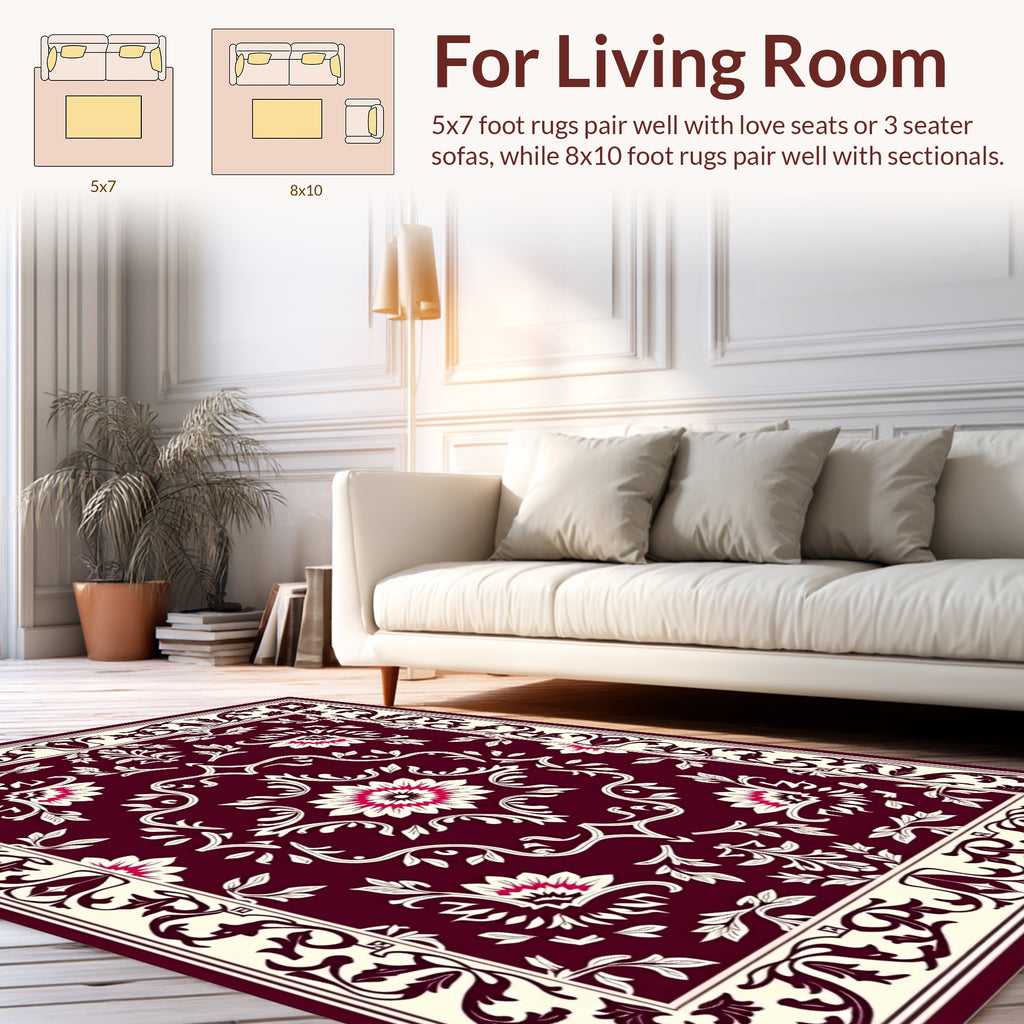 Rich Burgundy Floral Scrollwork Medina Rug