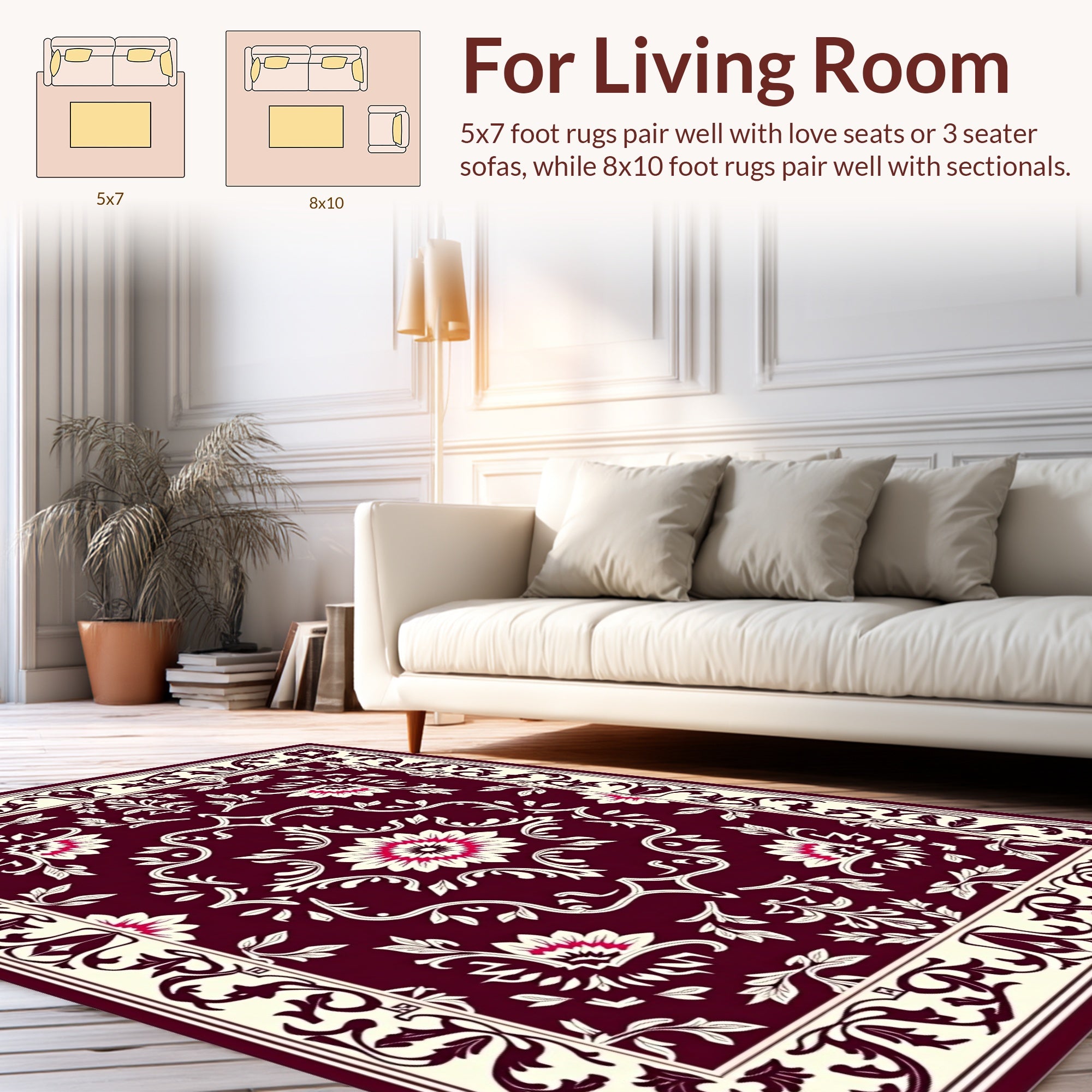 Rich Burgundy Floral Scrollwork Medina Rug