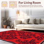 Red Vintage Floral Damask Design Rug
