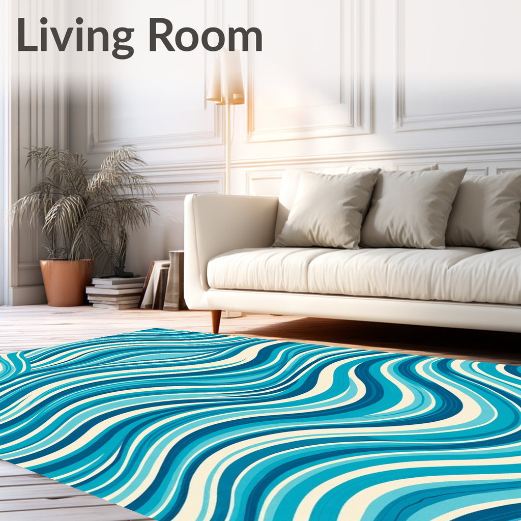 Ocean Blue Wavy Lines Rug