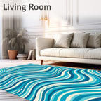Ocean Blue Wavy Lines Rug