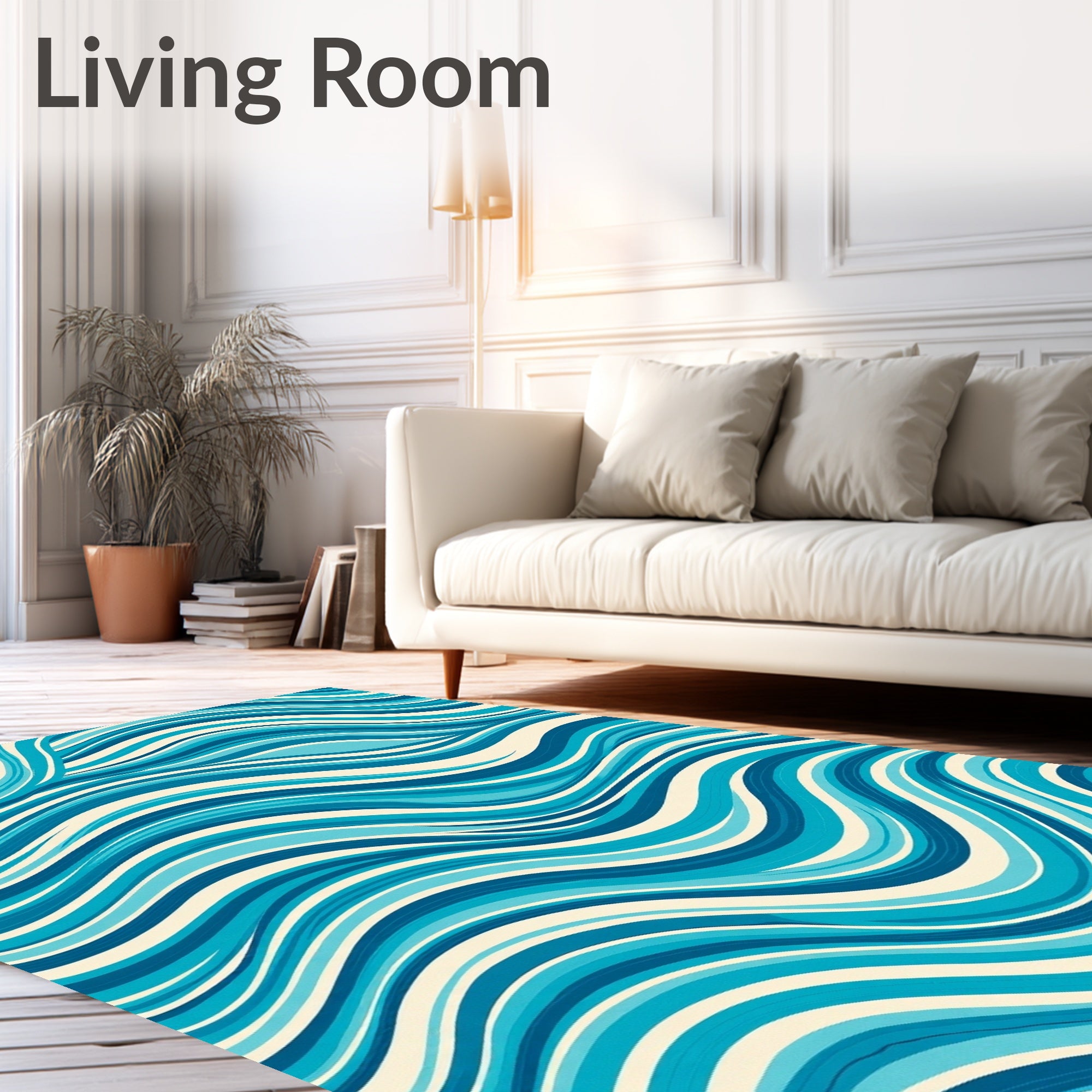 Ocean Blue Wavy Lines Rug