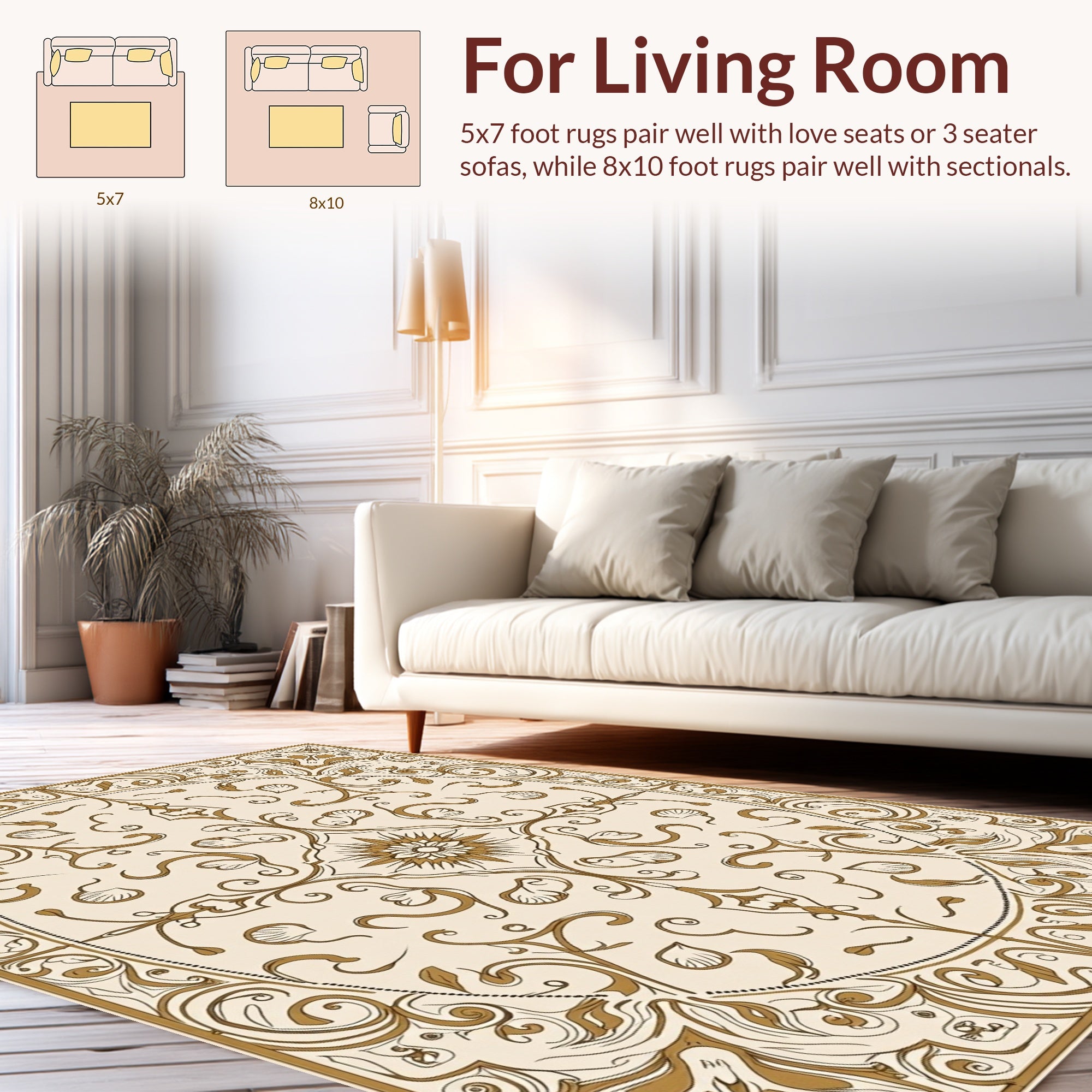 Floral Scrollwork Cream Bronze Pattern Rug