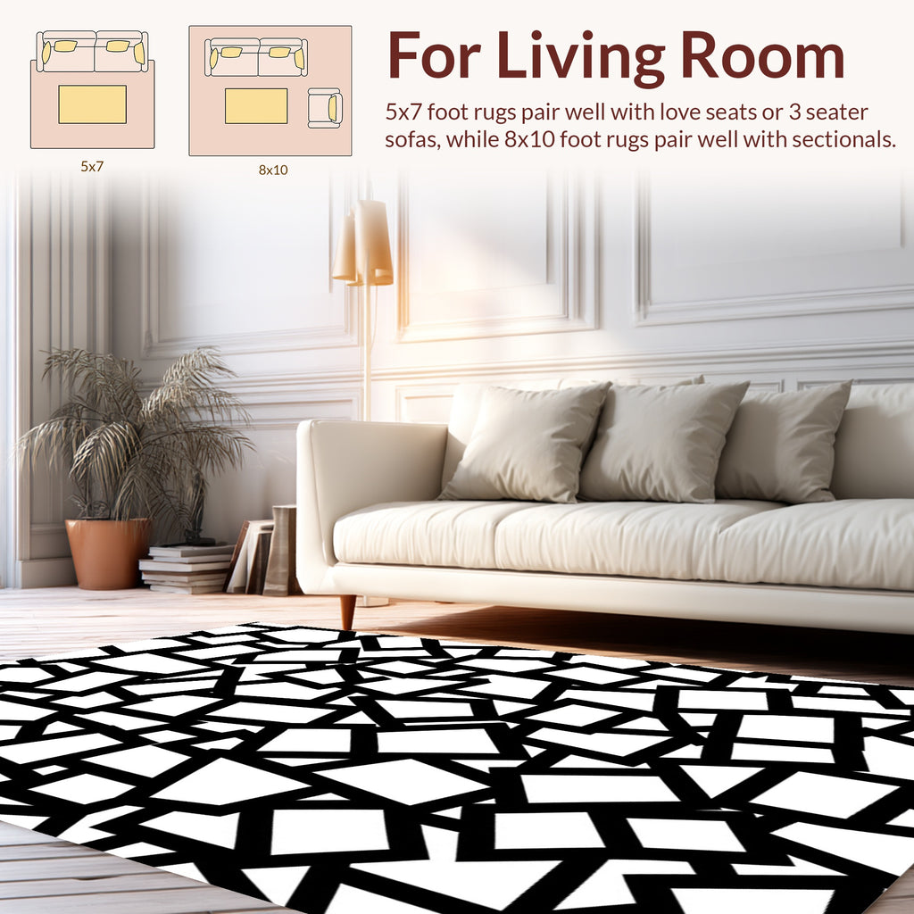 Abstract Geo Pattern Black White Rug