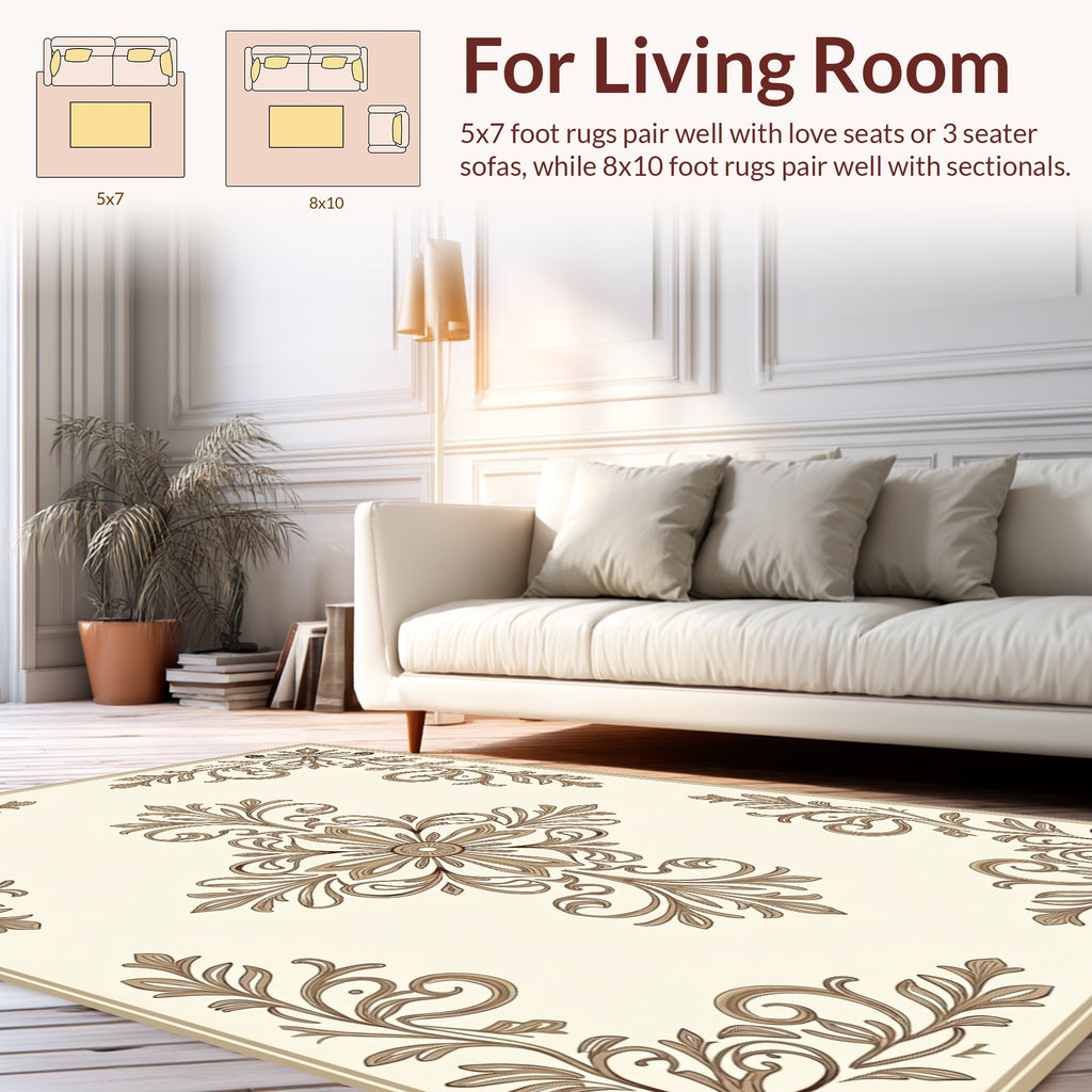 Elegant Scrollwork Floral Pattern Rug