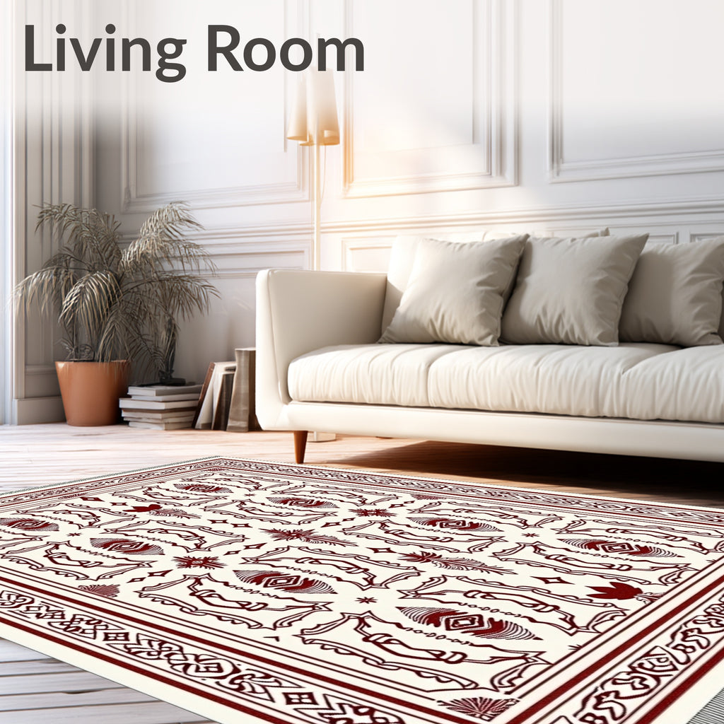 Crimson Ivory Art Deco Geometric Rug