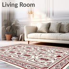 Crimson Ivory Art Deco Geometric Rug