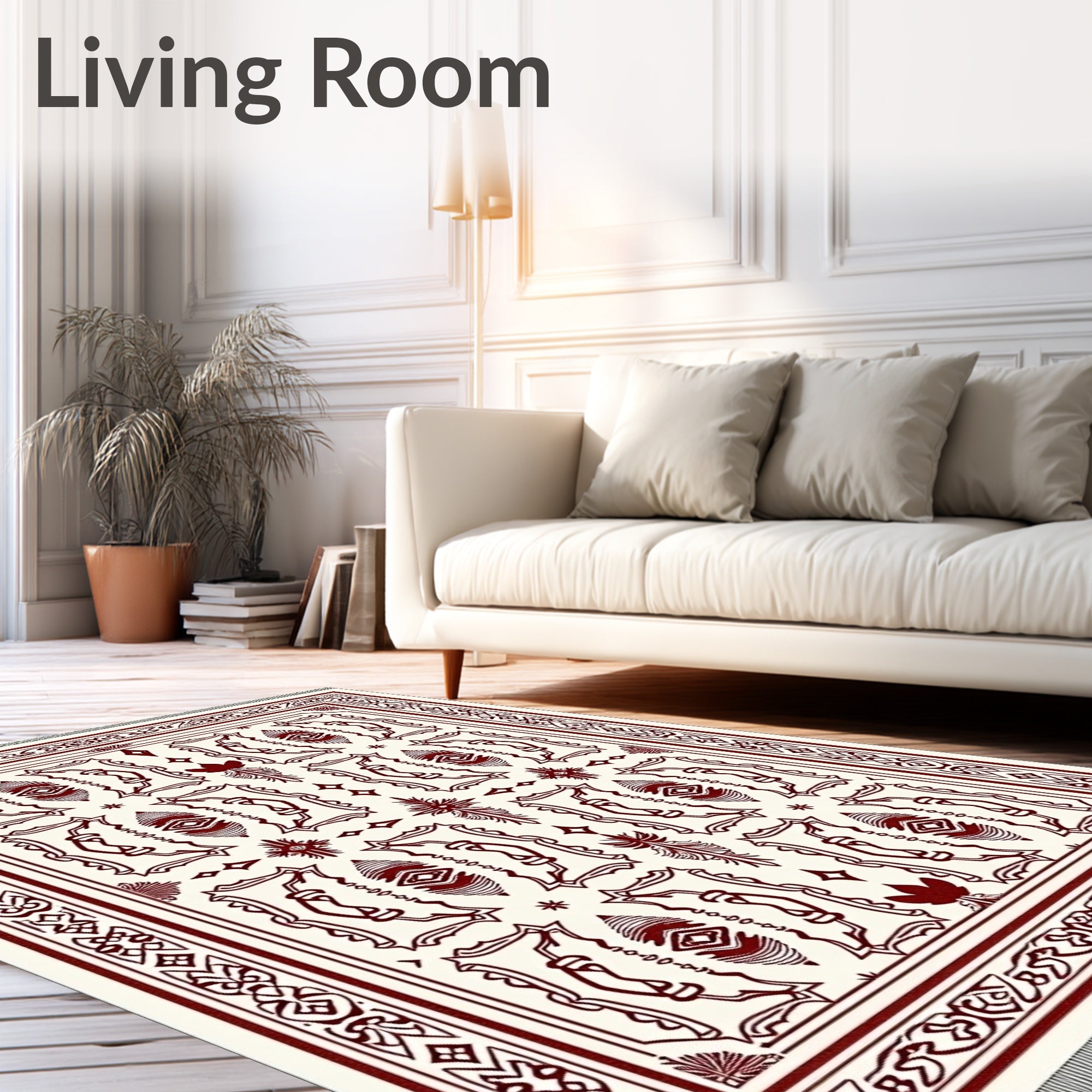 Crimson Ivory Art Deco Geometric Rug