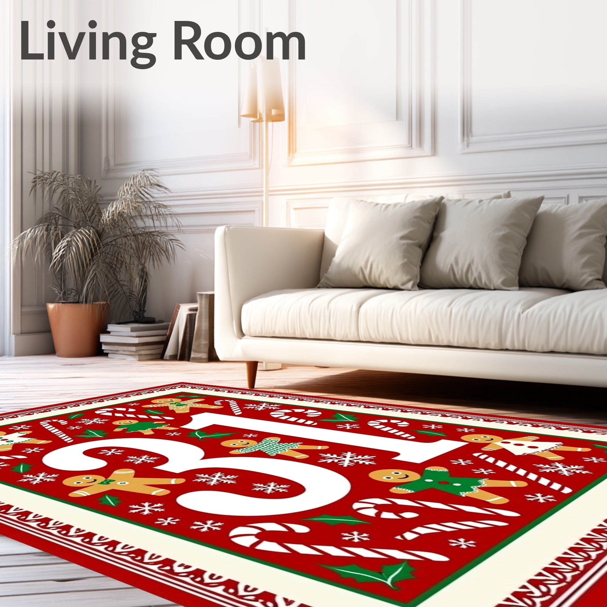 Festive Gingerbread Candy Cane Snowflakes Rug