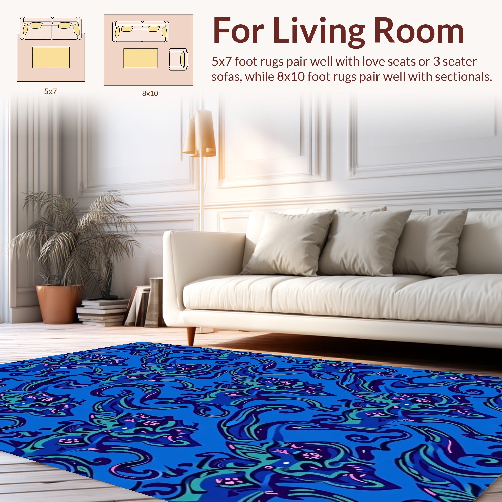 Vibrant Blue Whimsical Creature Pattern Rug