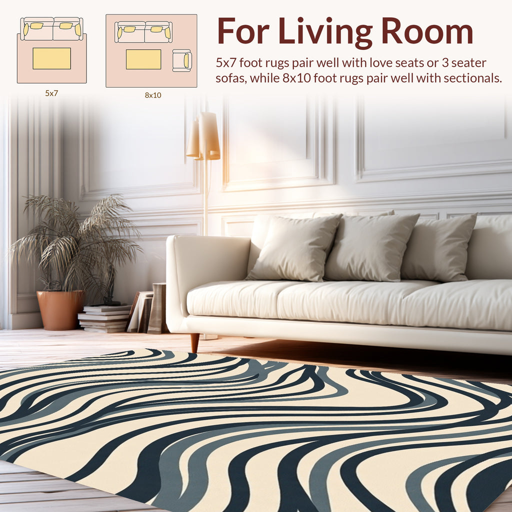 Dark Blue Swirl Pattern Textured Rug