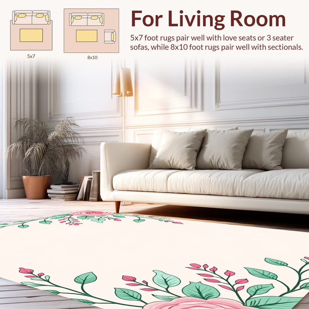 Pink Rose Floral Corner Design Rug